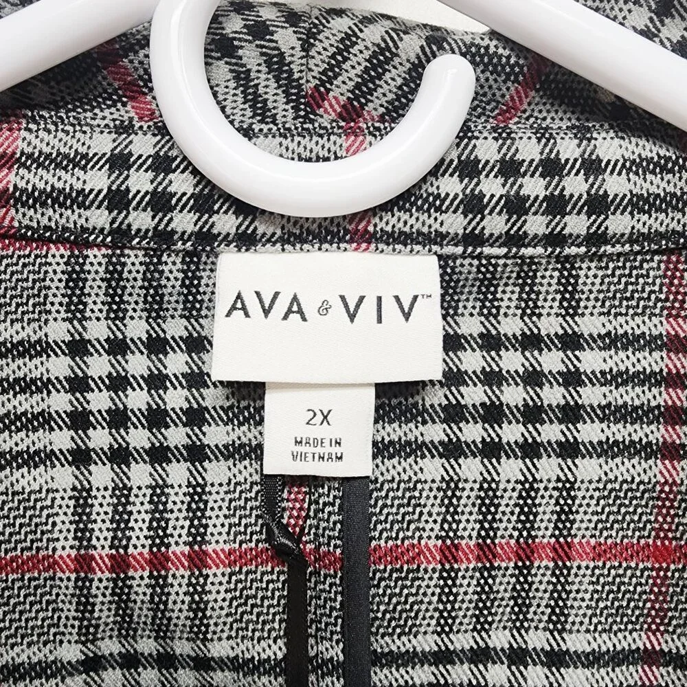 Ava & Viv Women's Checkered Blazer - Black and Red - Picture 2 of 6